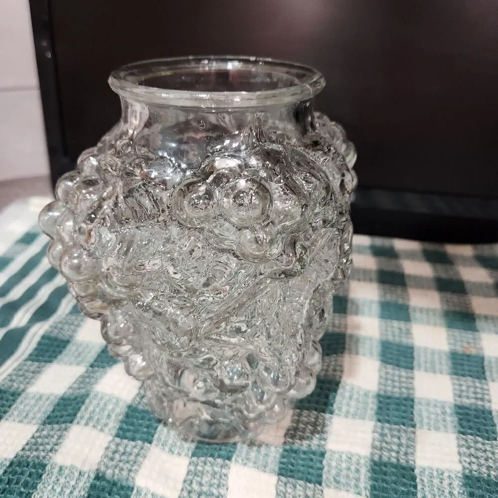 Antique Goofus Glass Raised Grapes Embossed Pressed Vase 7.5 Inch EAPG